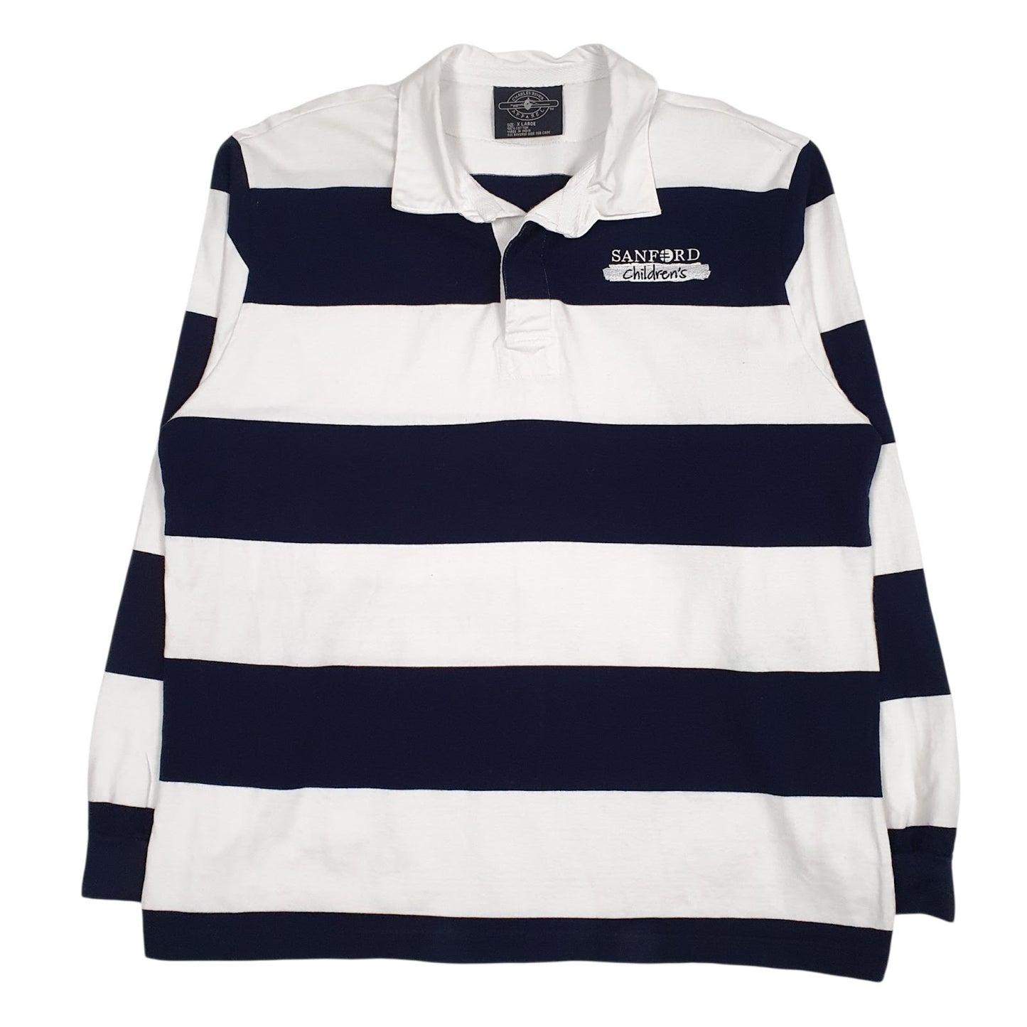 Mens White Charles River Rugby Long Sleeve Polo Shirt