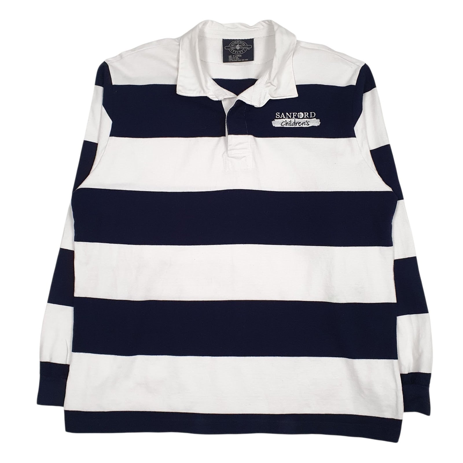 Mens White Charles River Rugby Long Sleeve Polo Shirt