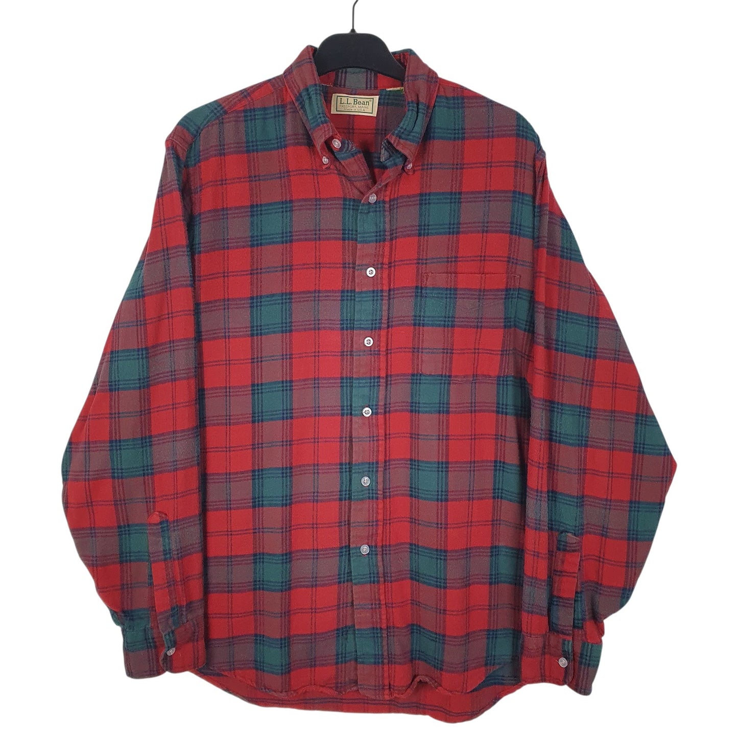 Mens Red L.L.Bean Flannel Vintage 90s Long Sleeve Shirt