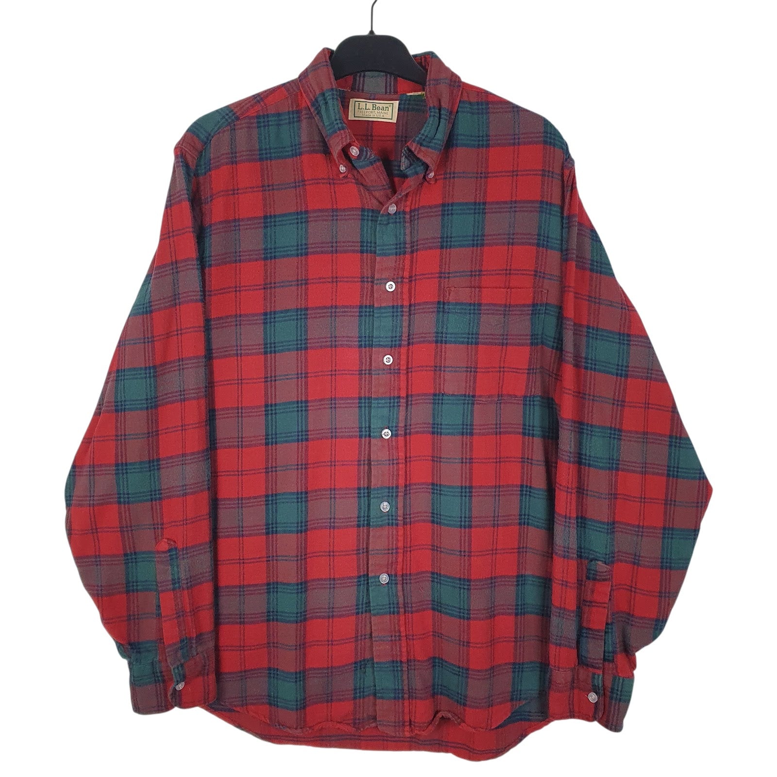 Mens Red L.L.Bean Flannel Vintage 90s Long Sleeve Shirt