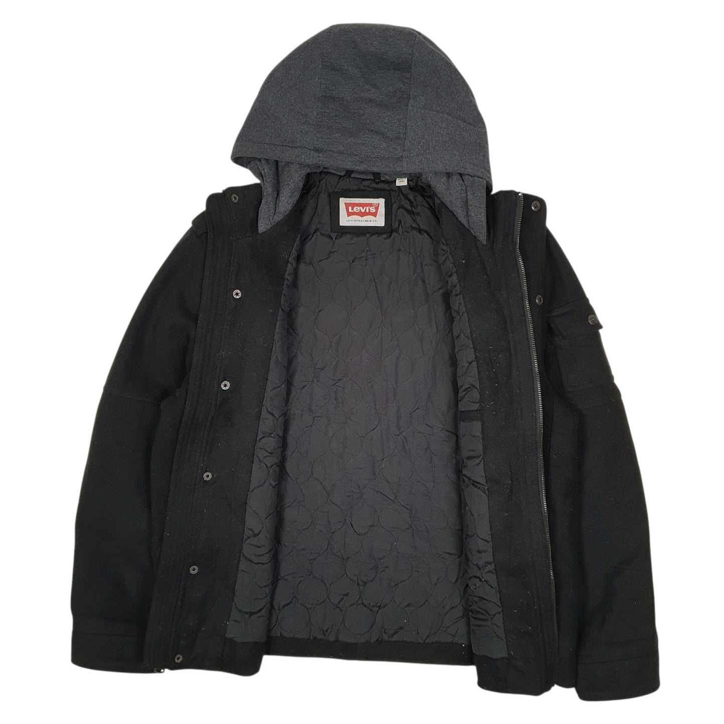 Mens Black Levis Military Bomber Hoodie  Coat