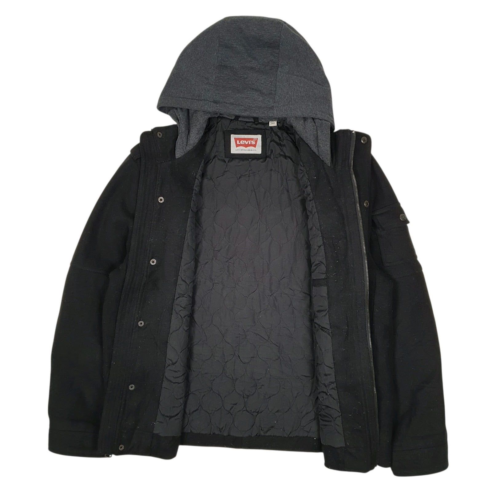 Mens Black Levis Military Bomber Hoodie  Coat
