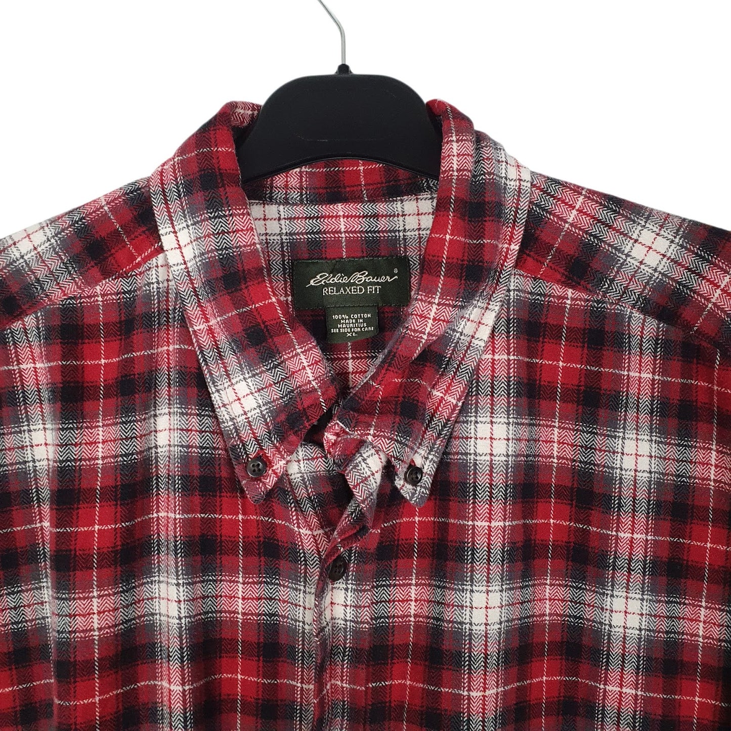 Mens Red Eddie Bauer Thick Flannel Plaid  Shirt