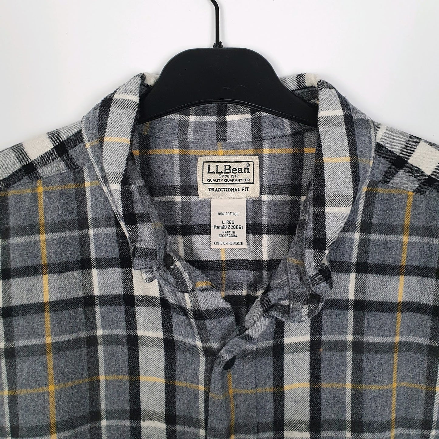 Mens Grey L.L.Bean Scotch Plaid Flannel  Shirt