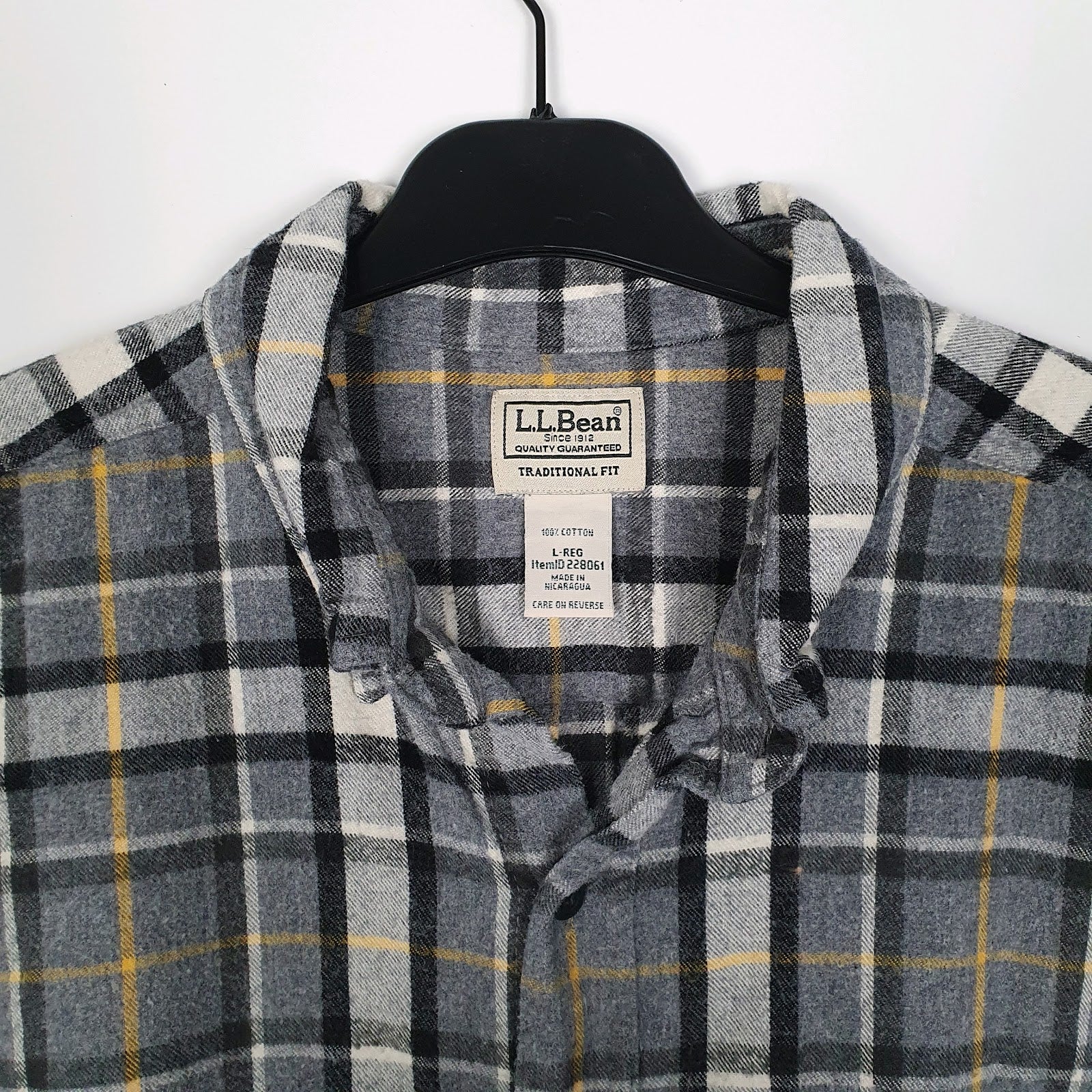 Mens Grey L.L.Bean Scotch Plaid Flannel  Shirt