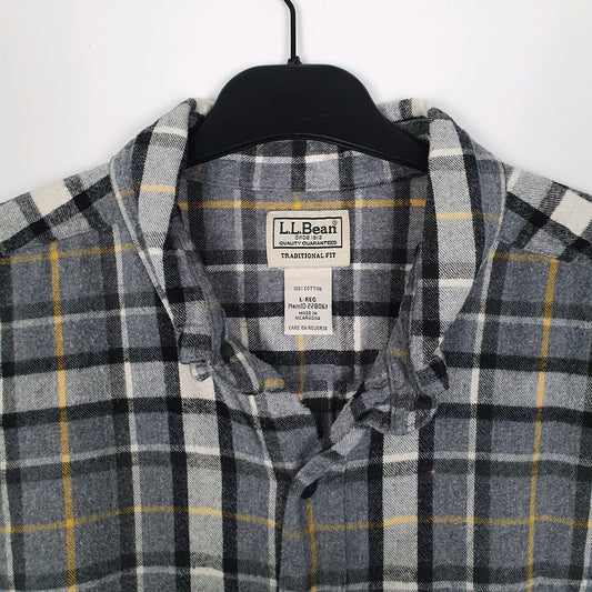 Mens Grey L.L.Bean Scotch Plaid Flannel  Shirt