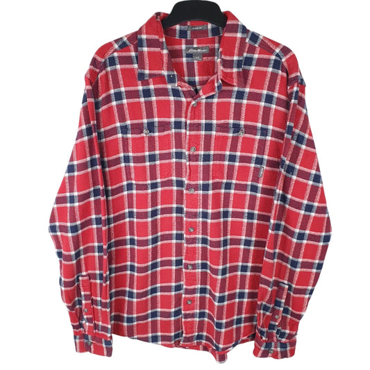 Mens Red Eddie Bauer Flannel Long Sleeve Shirt
