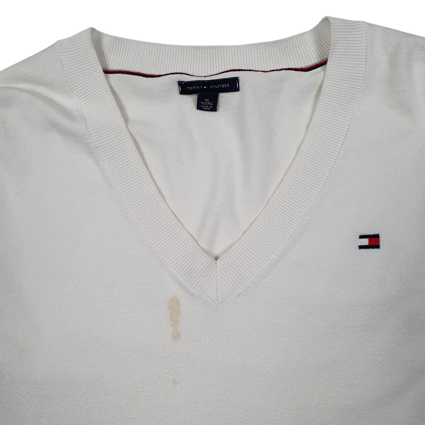 Womens White Tommy Hilfiger  V Neck Jumper