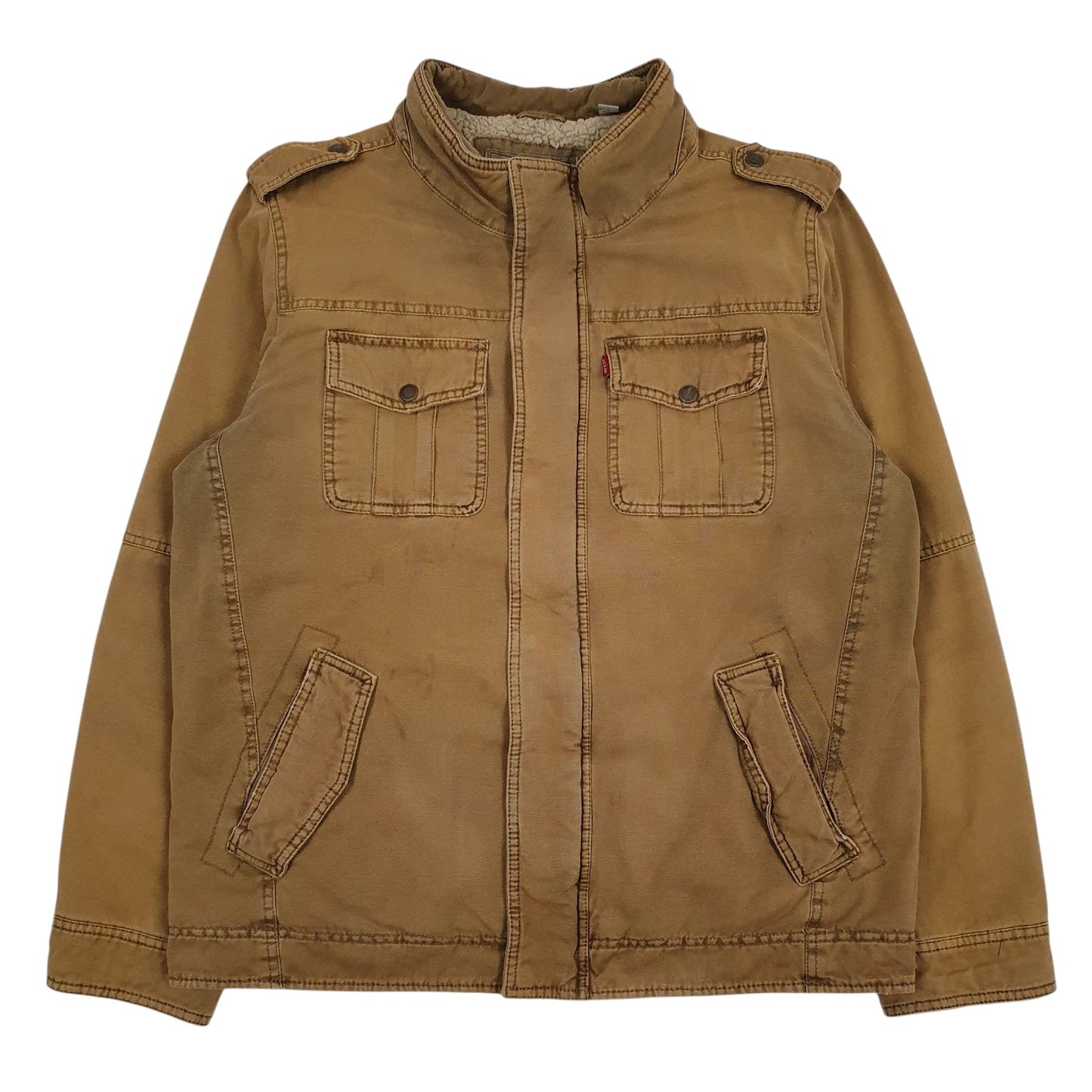 Mens Brown Levis Sherpa Lined Military  Coat