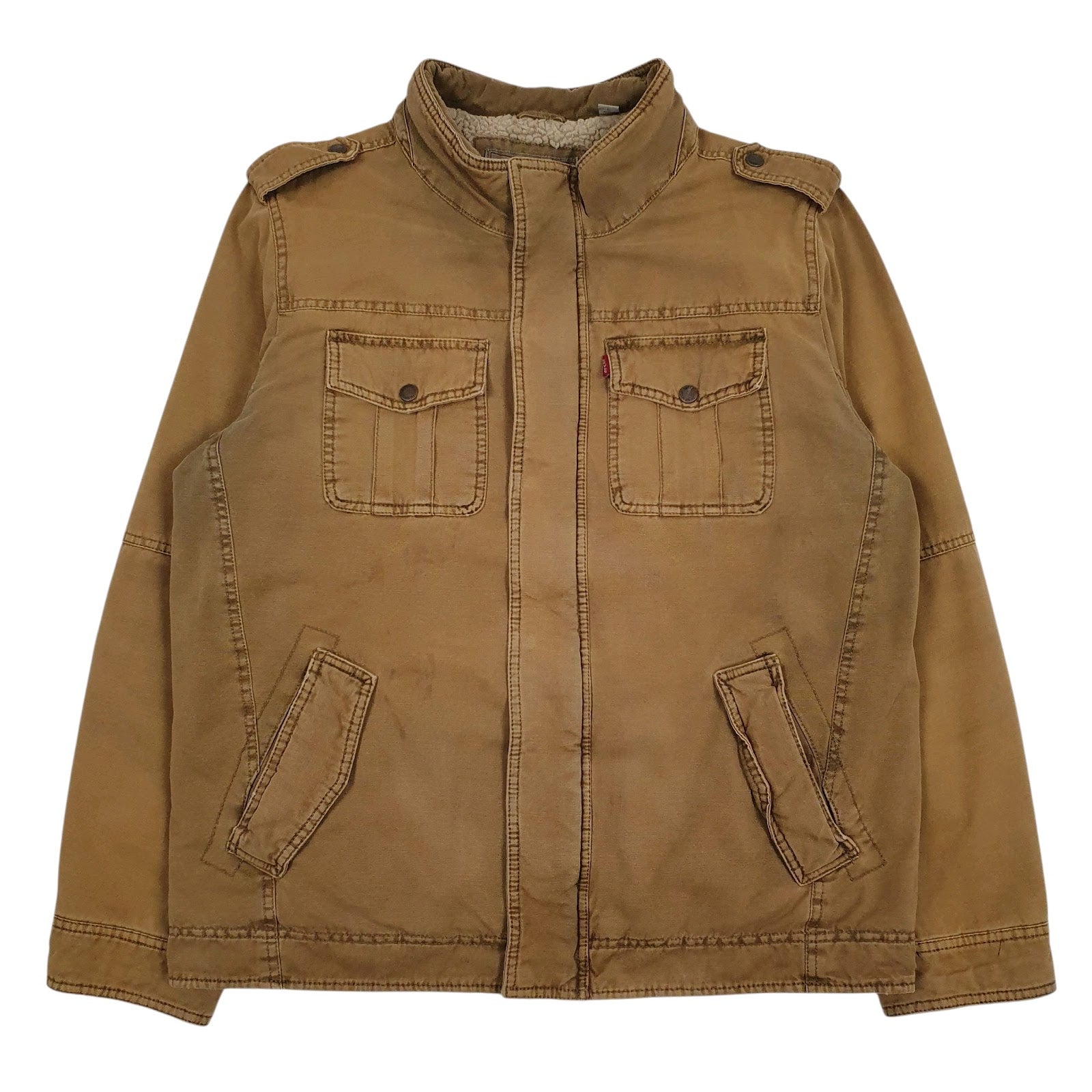 Mens Brown Levis Sherpa Lined Military  Coat