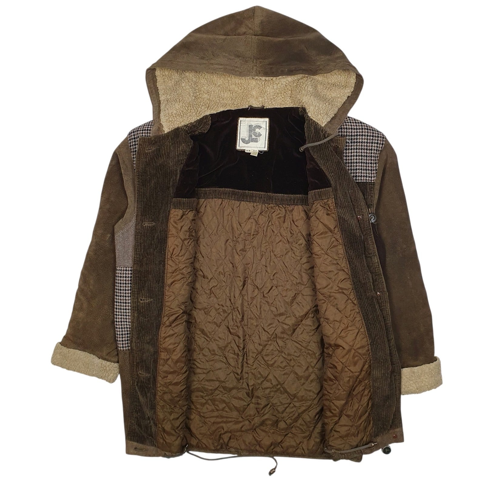 Mens Brown JC Sherpa Lined Patchwork  Coat