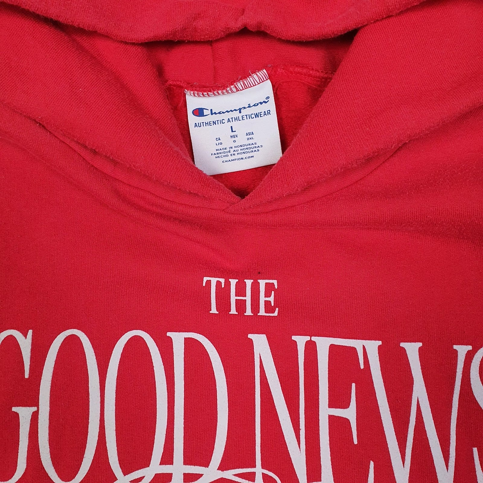 Mens Red Champion The Good News Club Hoodie Jumper