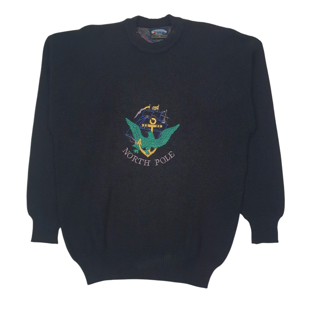 Mens Black North Pole Vintage Knit Crewneck Jumper
