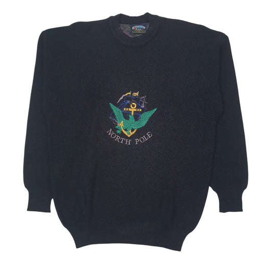 Mens Black North Pole Vintage Knit Crewneck Jumper