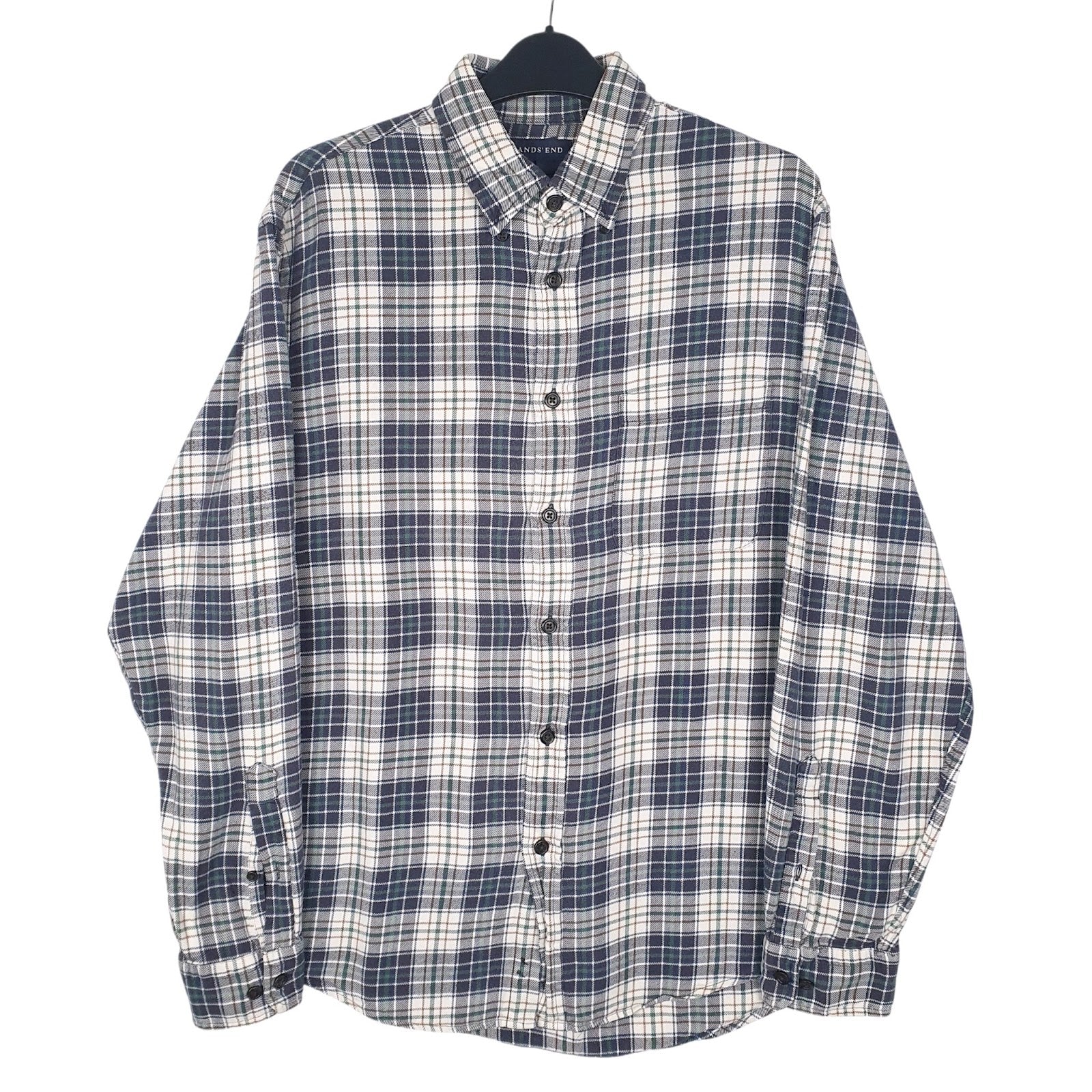 Mens White Lands Ends Flannel Long Sleeve Shirt
