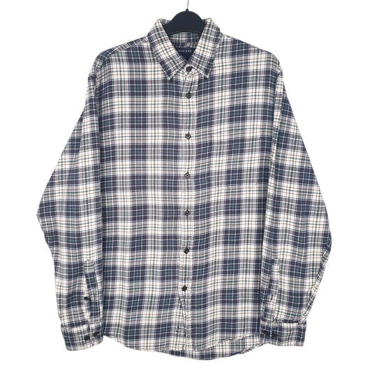 Mens White Lands Ends Flannel Long Sleeve Shirt
