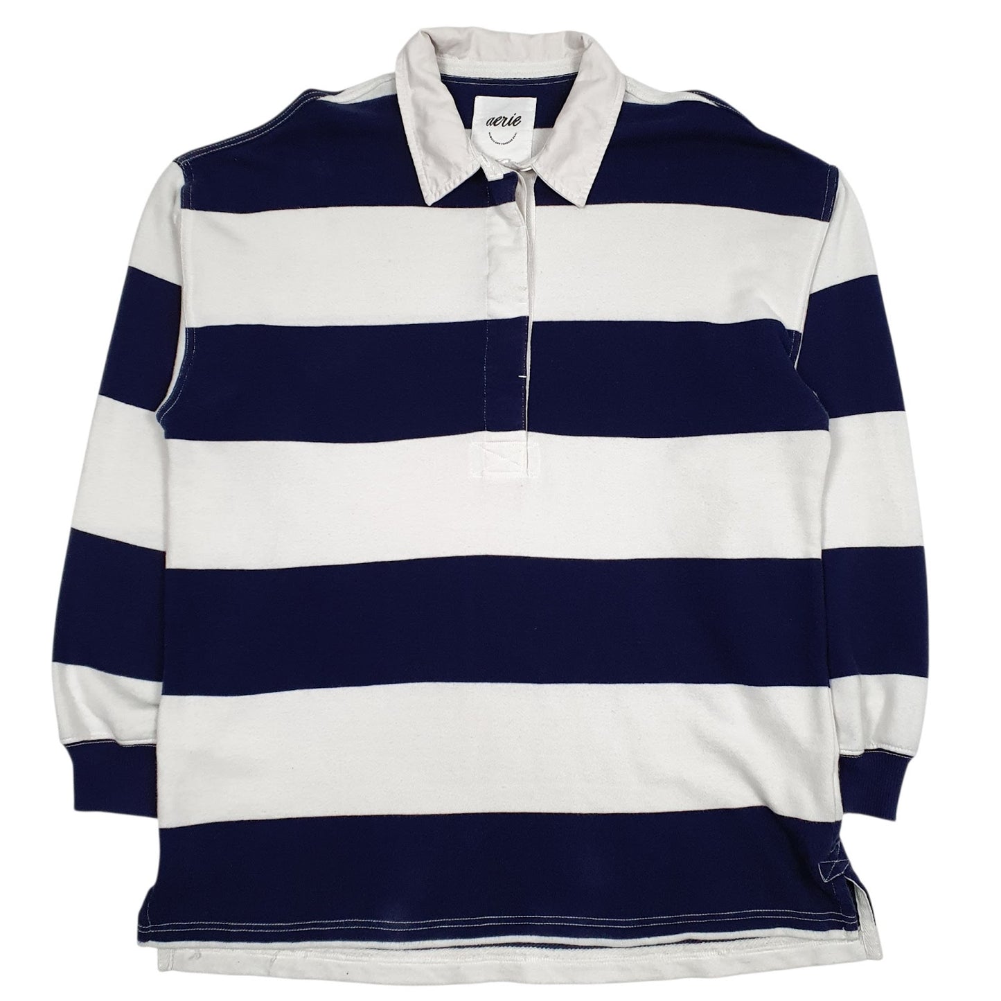 Womens White Aerie Rugby Long Sleeve Polo Shirt