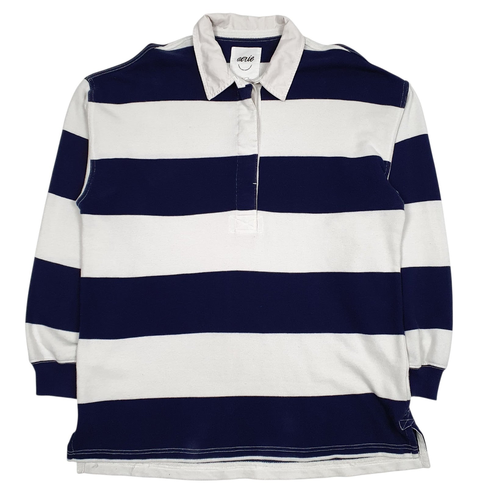 Womens White Aerie Rugby Long Sleeve Polo Shirt
