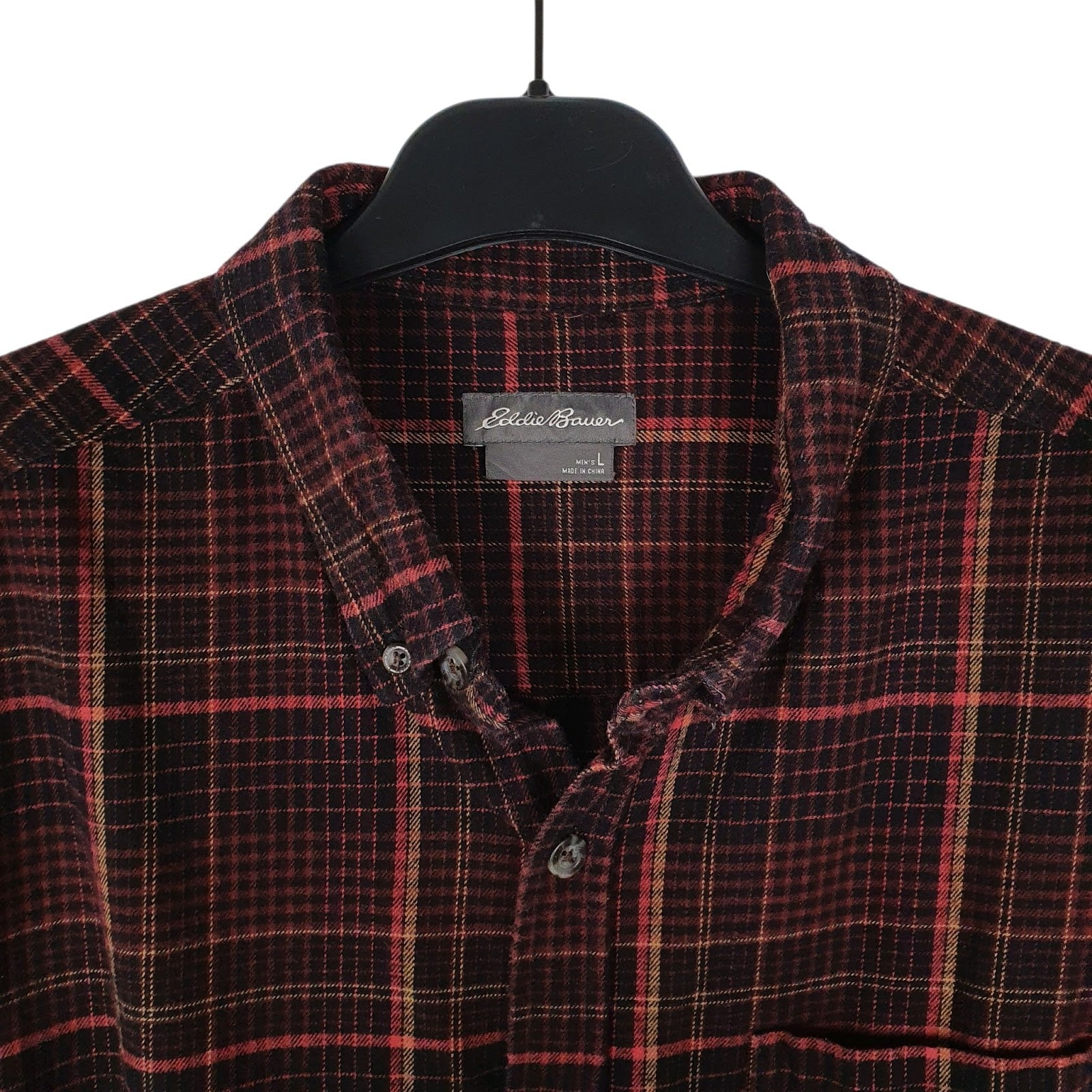 Mens Burgundy Eddie Bauer Heavyweight Plaid Flannel  Shirt