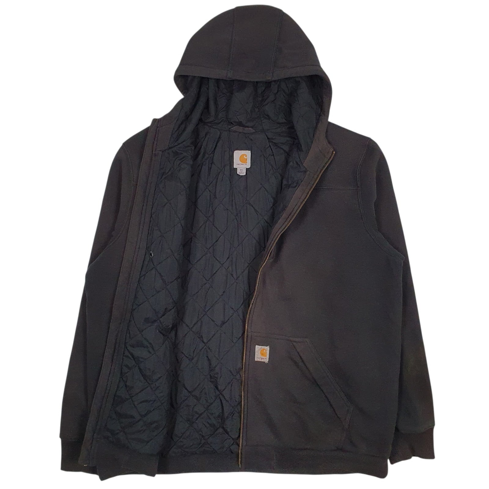 Mens Grey Carhartt Quilt Lined Padded Full Zip Jumper