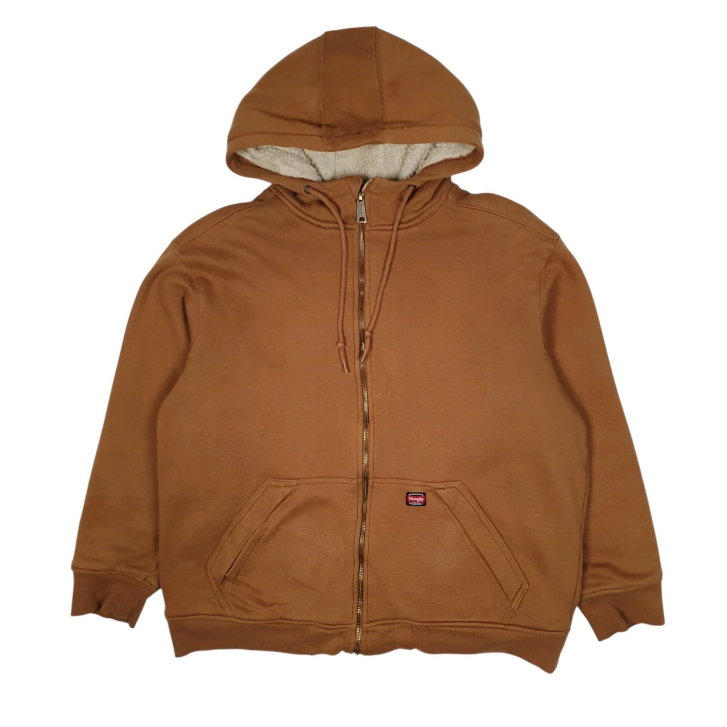 Mens Brown Wrangler Sherpa Lined Hoodie Heavyweight Workwear Full Zip Jumper