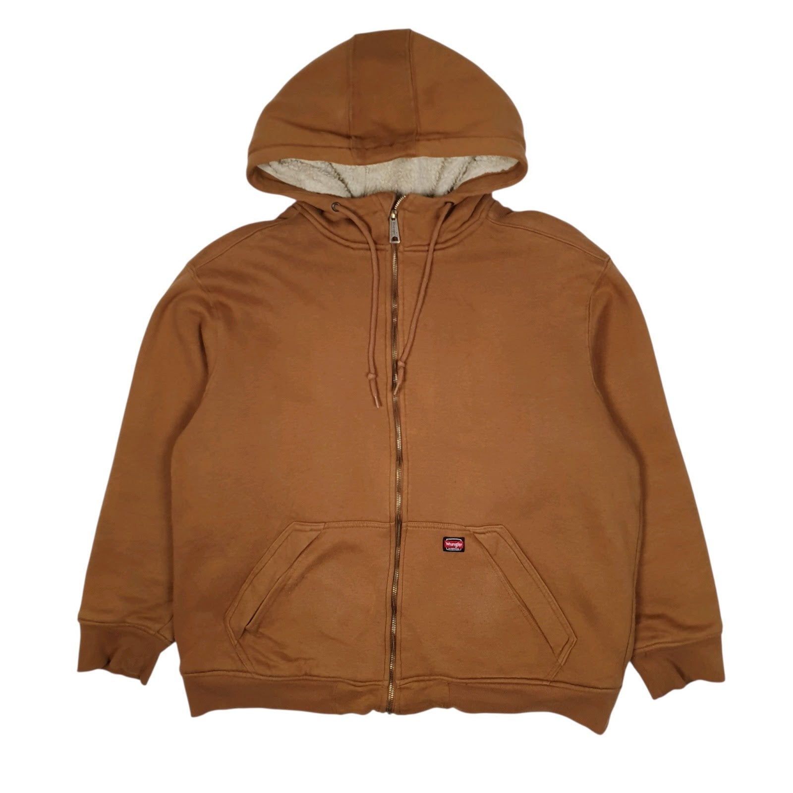 Mens Brown Wrangler Sherpa Lined Hoodie Heavyweight Workwear Full Zip Jumper