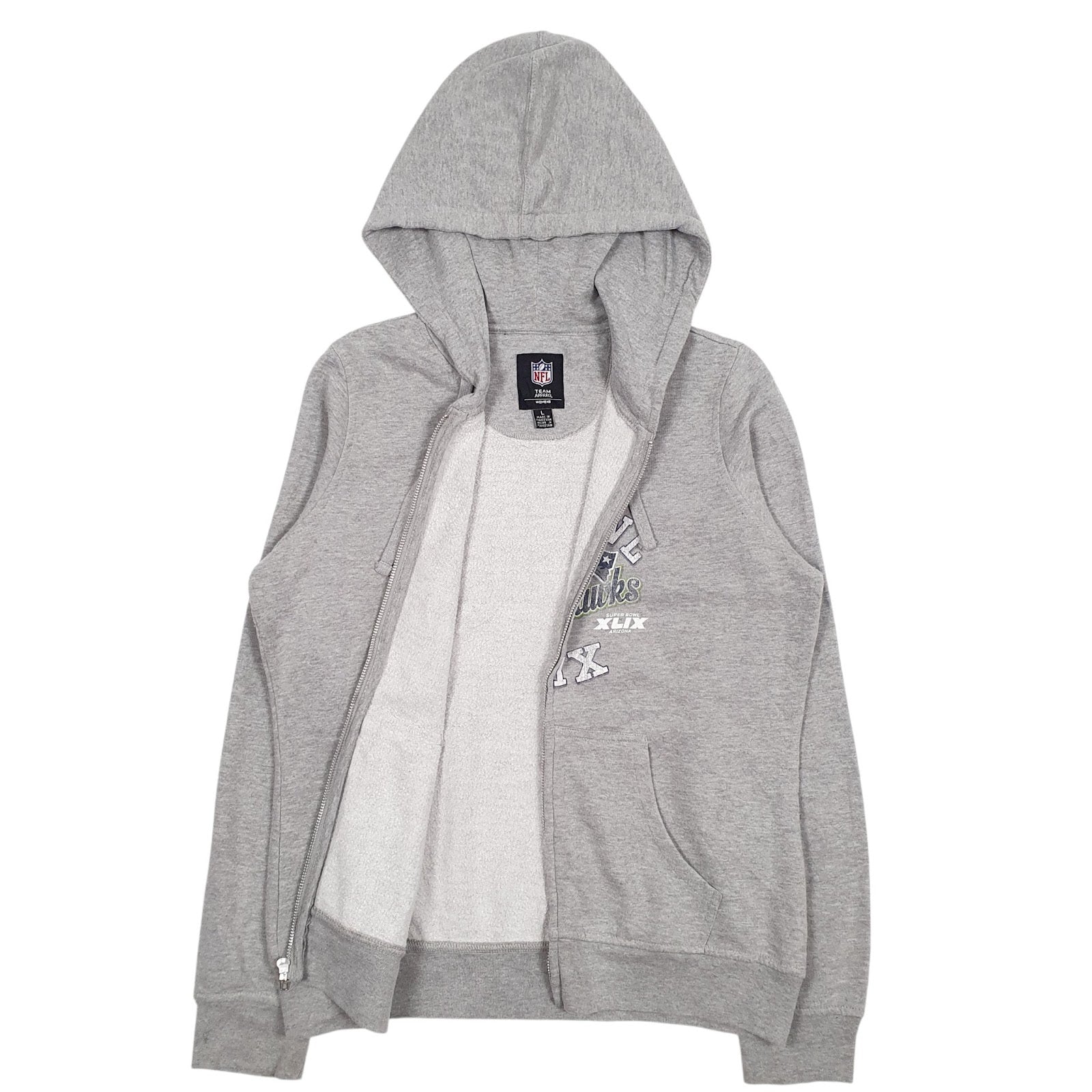 Womens Grey NFL Super Bowl Patriots Vs Seahawks Full Zip Jumper