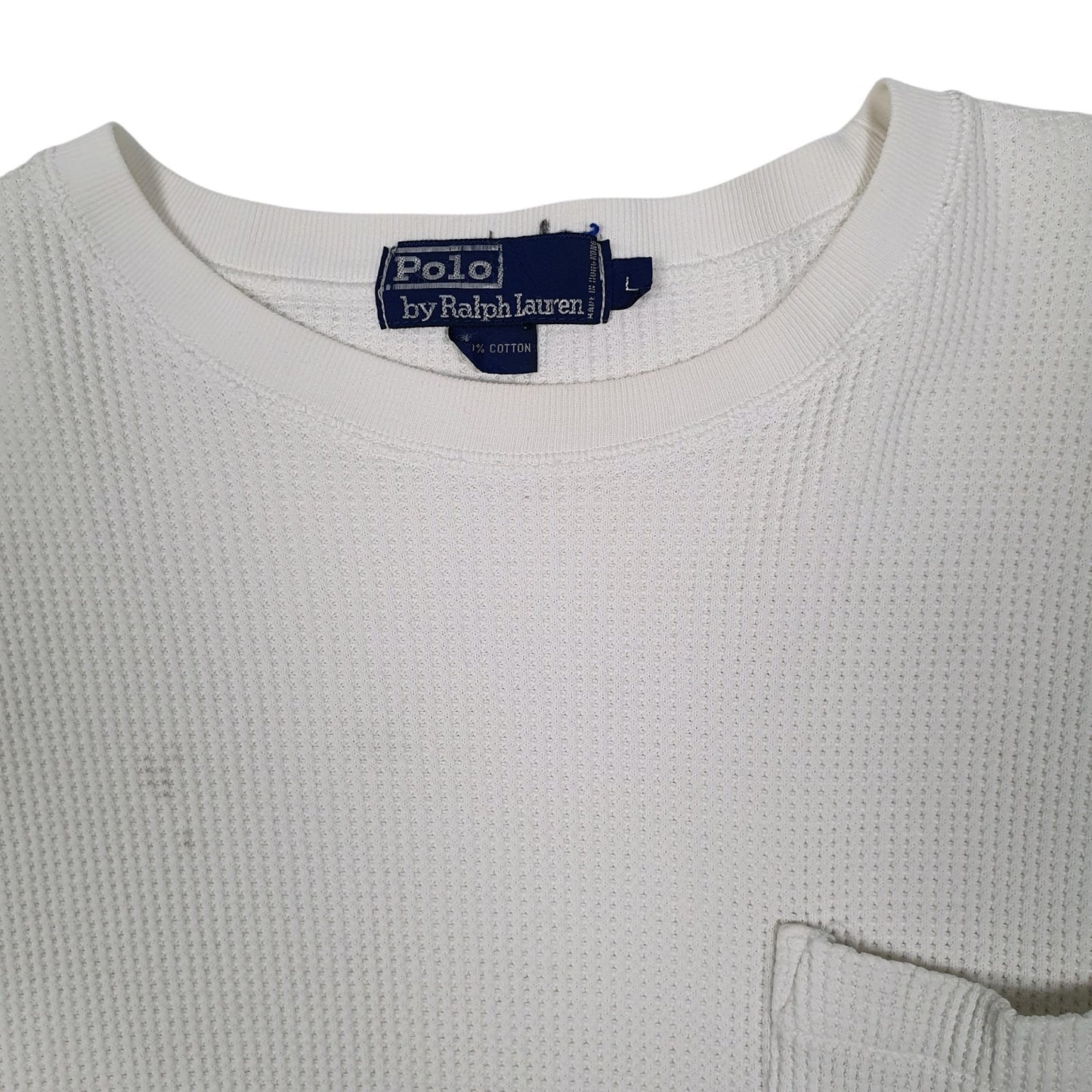 Mens White Polo Ralph Lauren Vintage 90s Thermal Crewneck Jumper
