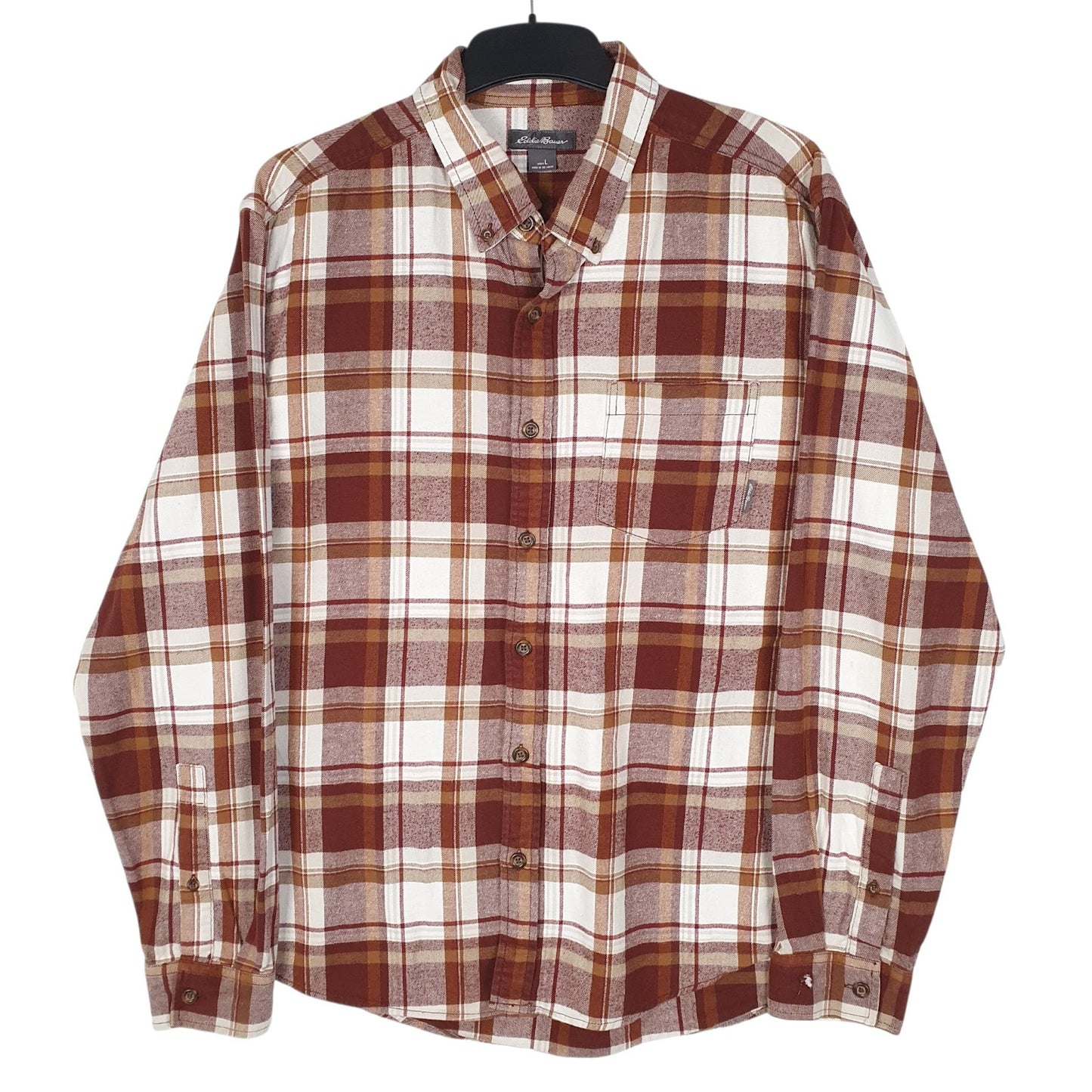 Mens Red Eddie Bauer Flannel Long Sleeve Shirt