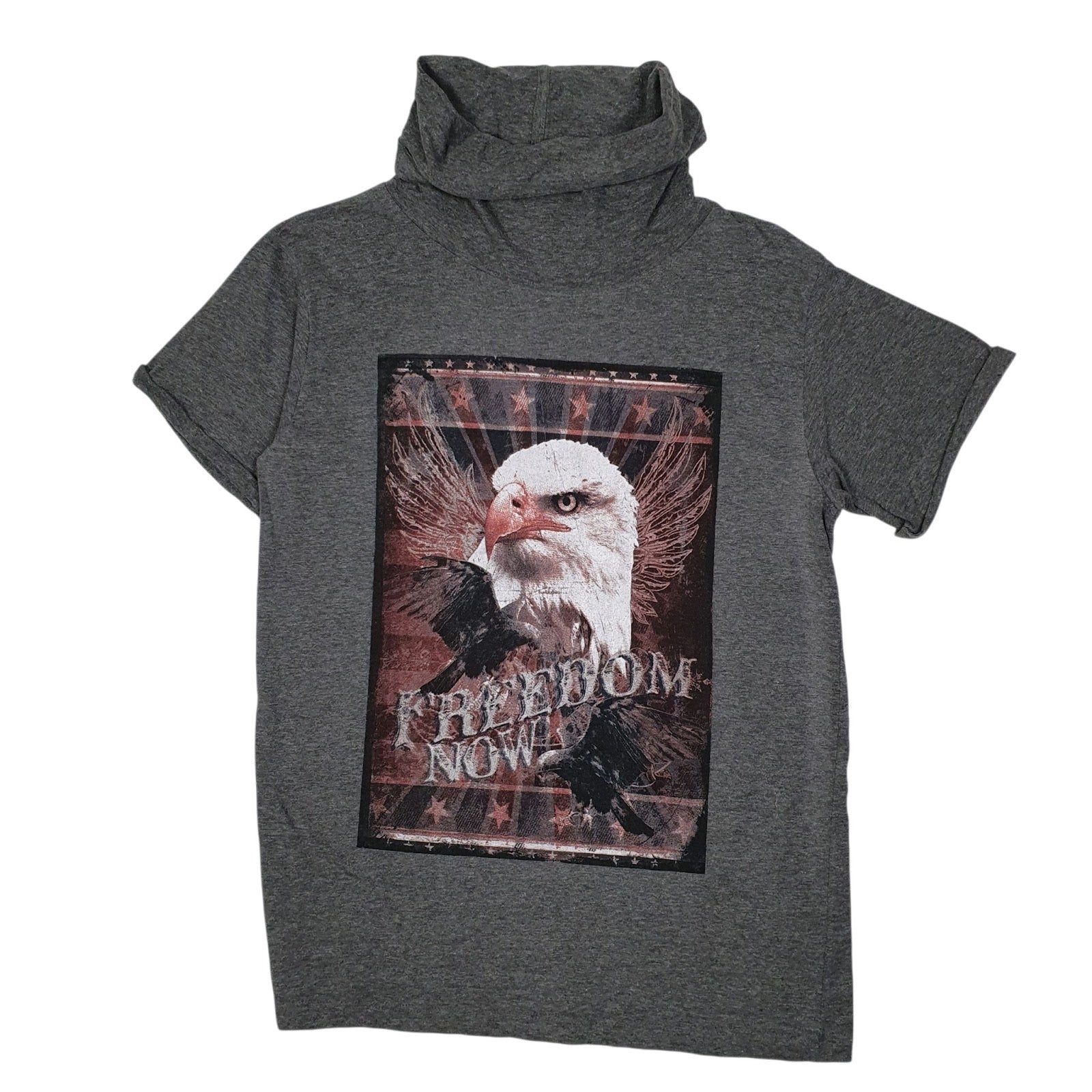 Mens Grey Unbranded American Eagle Freedom Turtle Neck Short Sleeve T Shirt