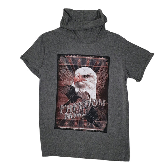 Mens Grey Unbranded American Eagle Freedom Turtle Neck Short Sleeve T Shirt