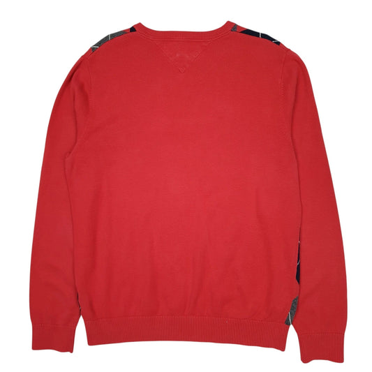 Mens Red Tommy Hilfiger Lightweight V Neck Jumper