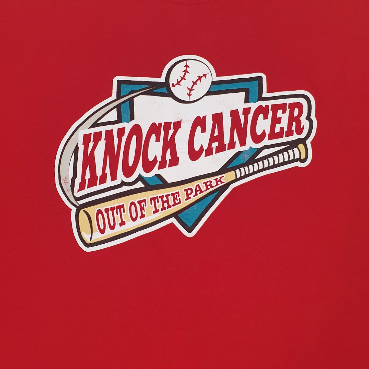 Mens Red Fruit Of The Loom Knock Cancer Out The Park  T Shirt