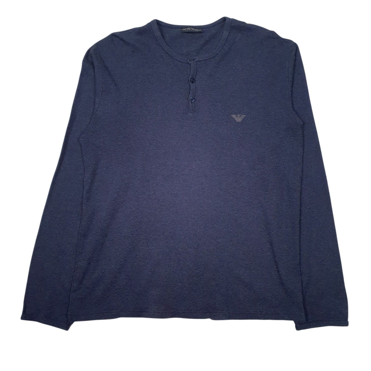Mens Blue Armani Henley Long Sleeve T Shirt