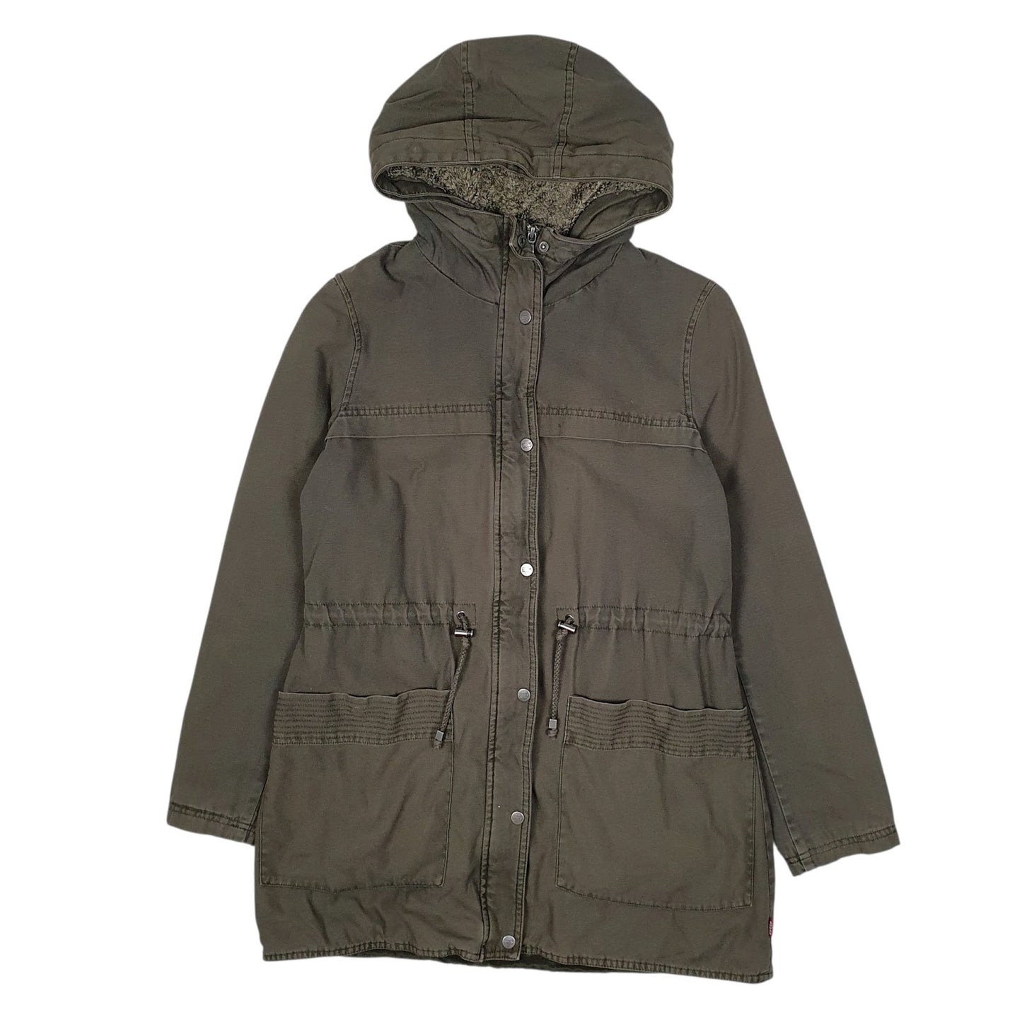 Womens Green Levis Sherpa Lined Longline  Coat
