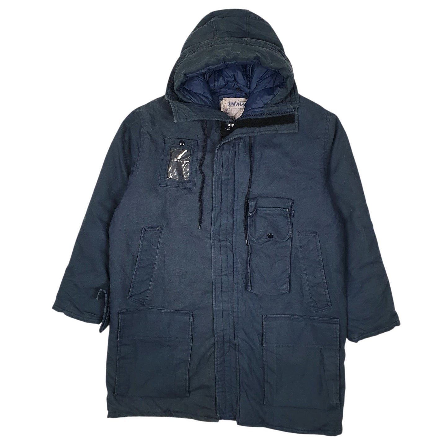 Mens Navy Uniwear Heavy Workwear Padded Vintage 90s Hoodie Coat