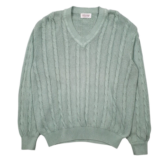 Mens Green United Colors Of Benetton Vintage Cable Knit V Neck Jumper