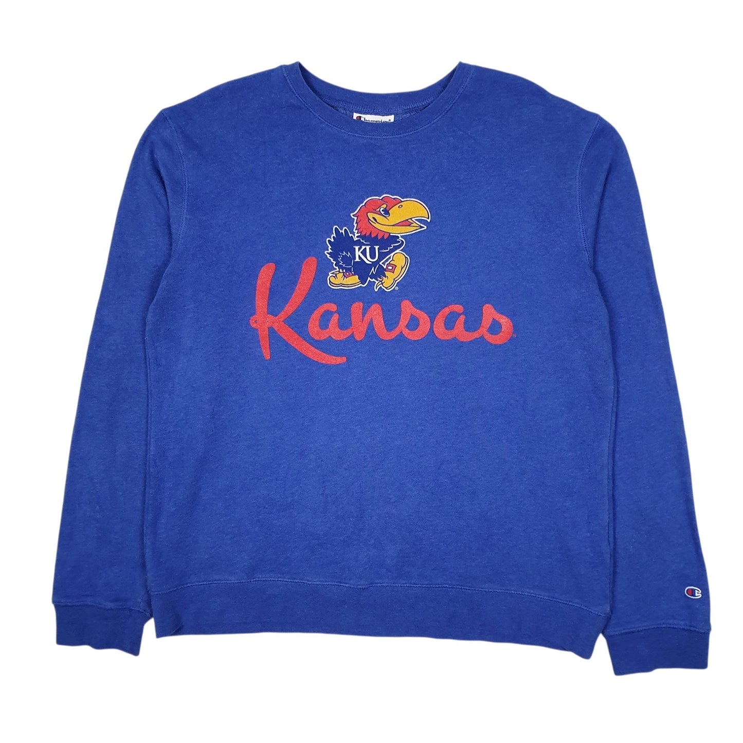 Womens Blue Champion Kansas University Jayhawks Crewneck Jumper