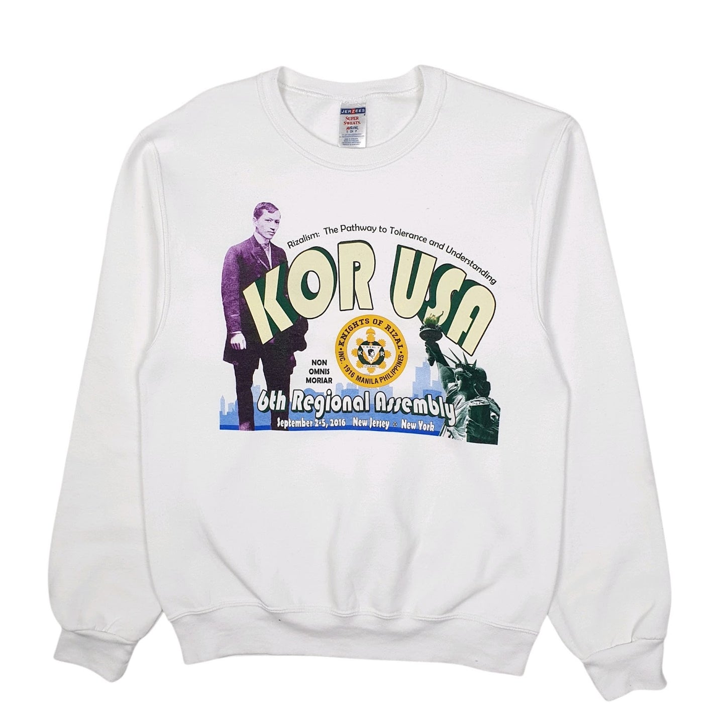 Mens White Jerzees Knights of Rizal Crewneck Jumper