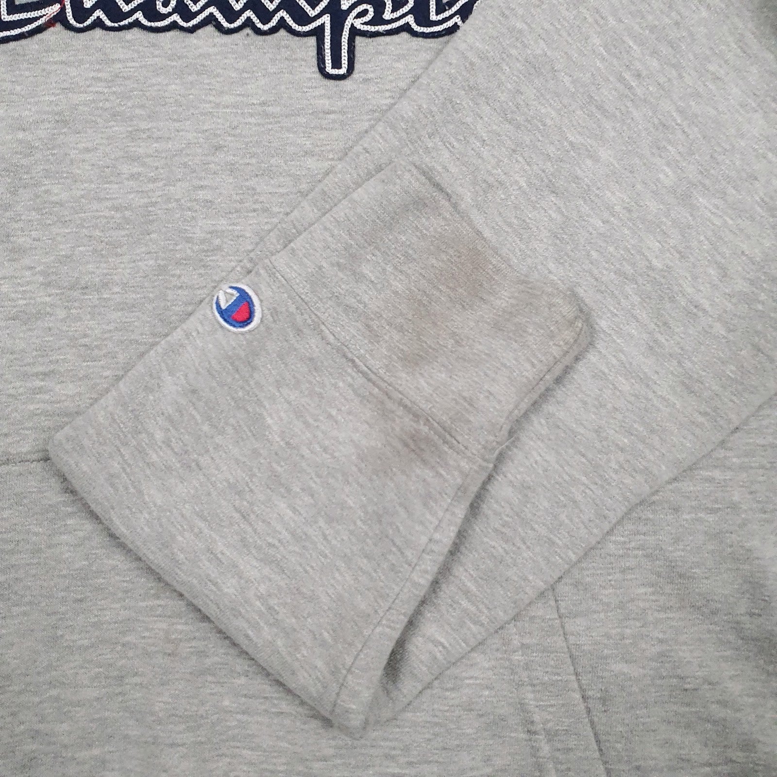 Mens Grey Champion Spellout Hoodie Jumper