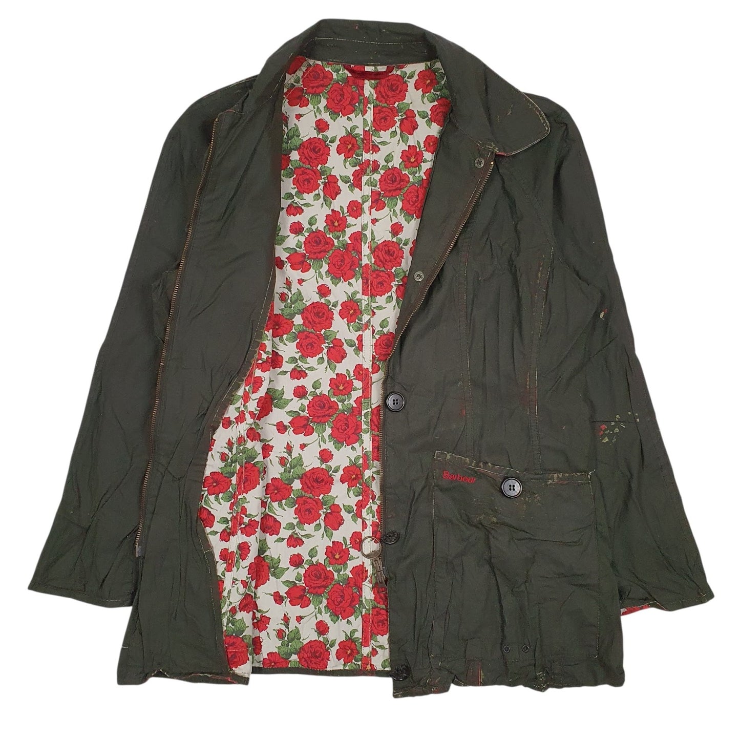 Womens Green Barbour Shield Rose Mary Hoodie Coat