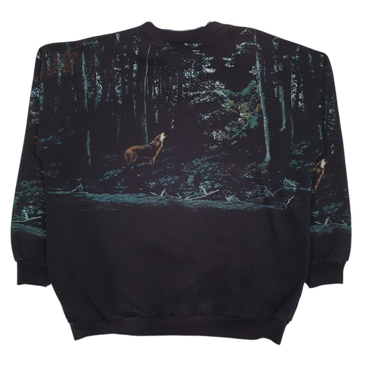 Mens Black Artisan Graphic Henley Vintage 90s Made In USA Quarter Zip Jumper