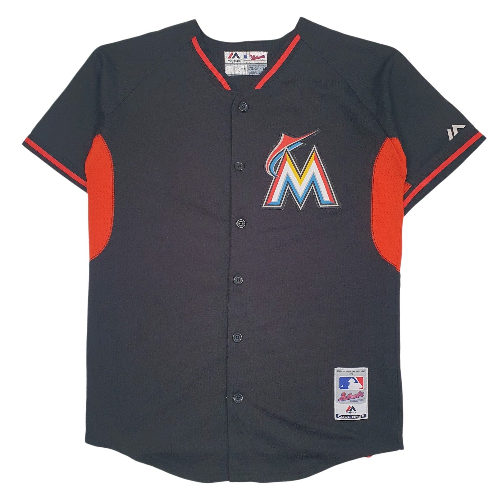 Mens Black Majestic Youth MLB Miami Marlins Cool Base Short Sleeve T Shirt