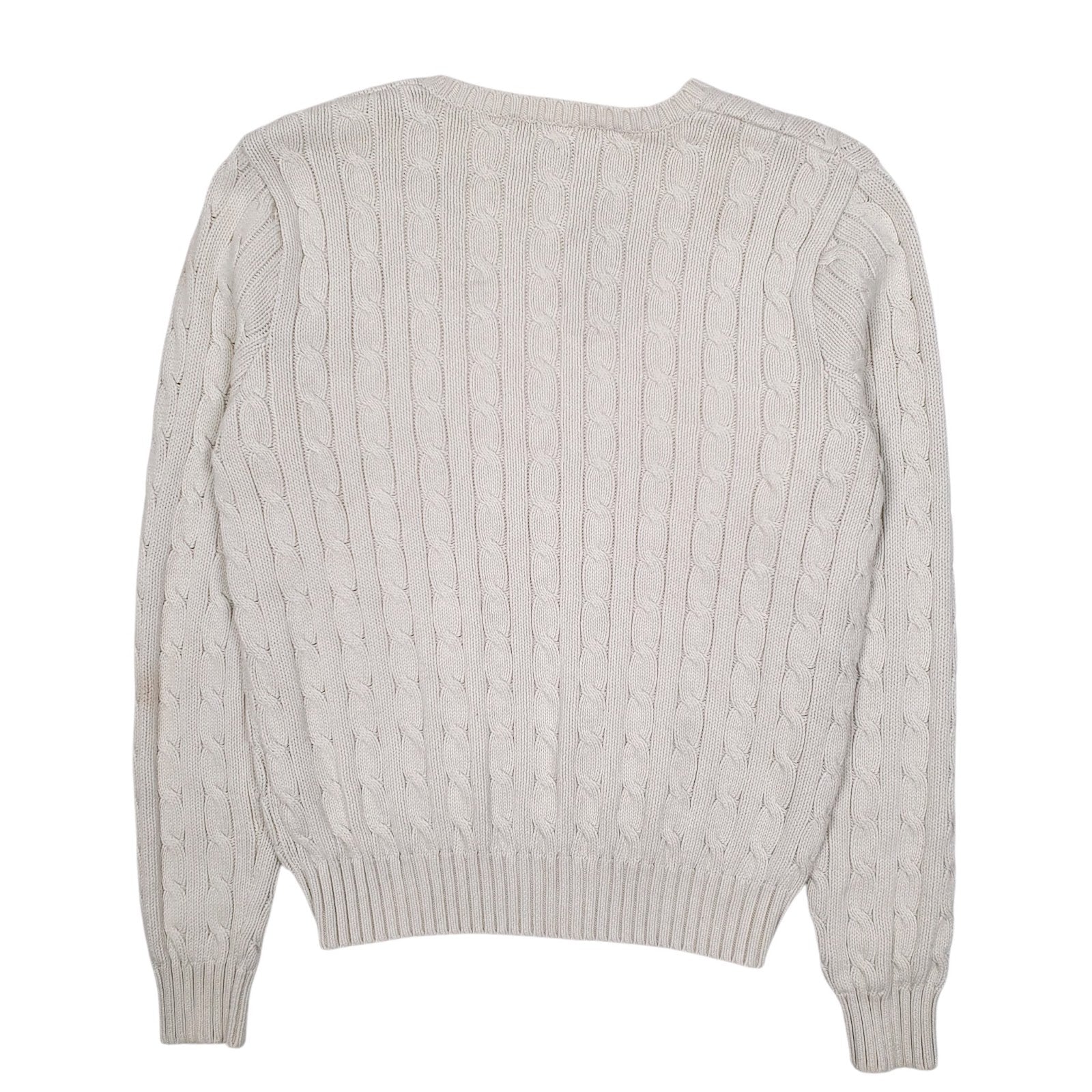 Womens White Polo Ralph Lauren Vintage 90s Cable Knit V Neck Jumper