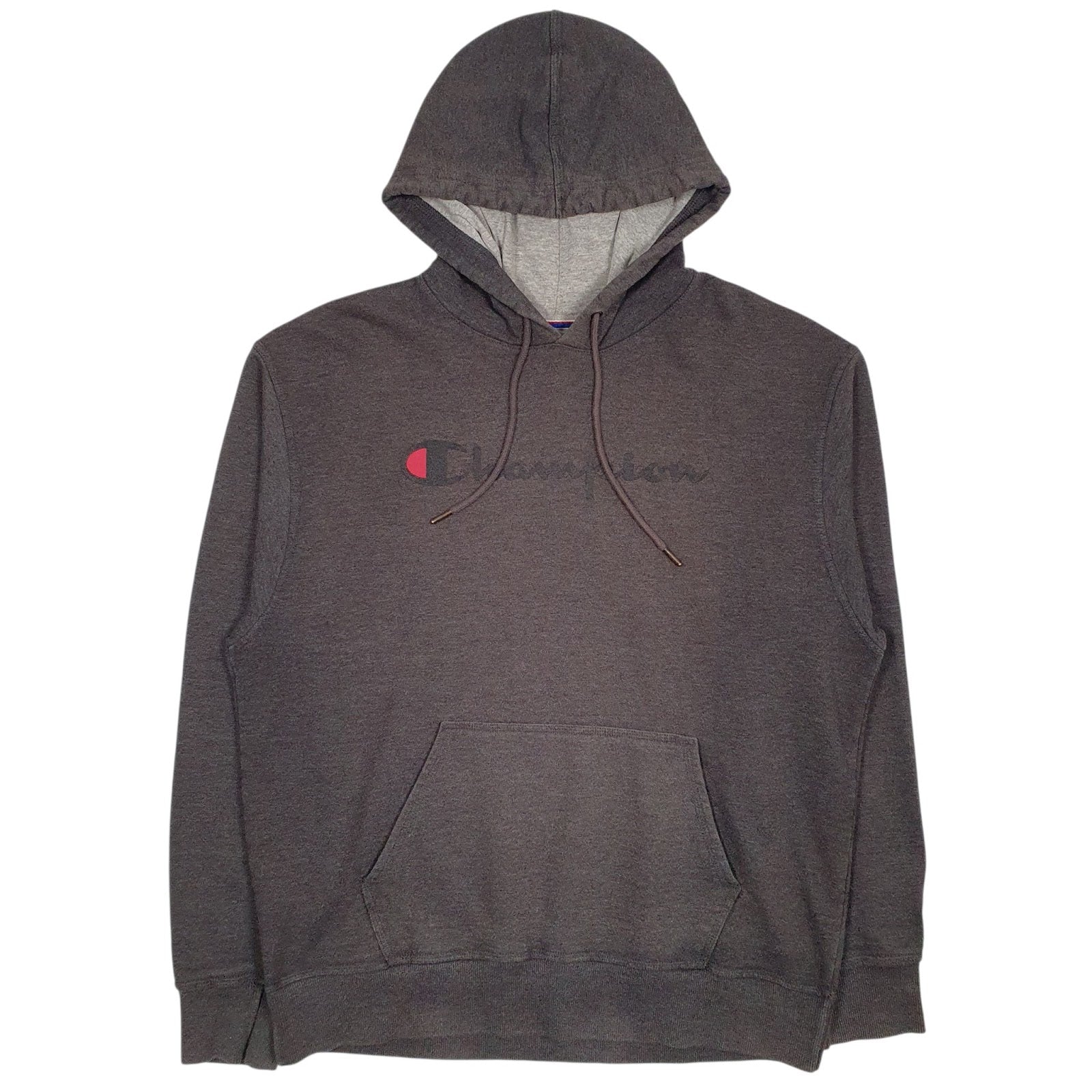 Mens Grey Champion Spellout Hoodie Jumper