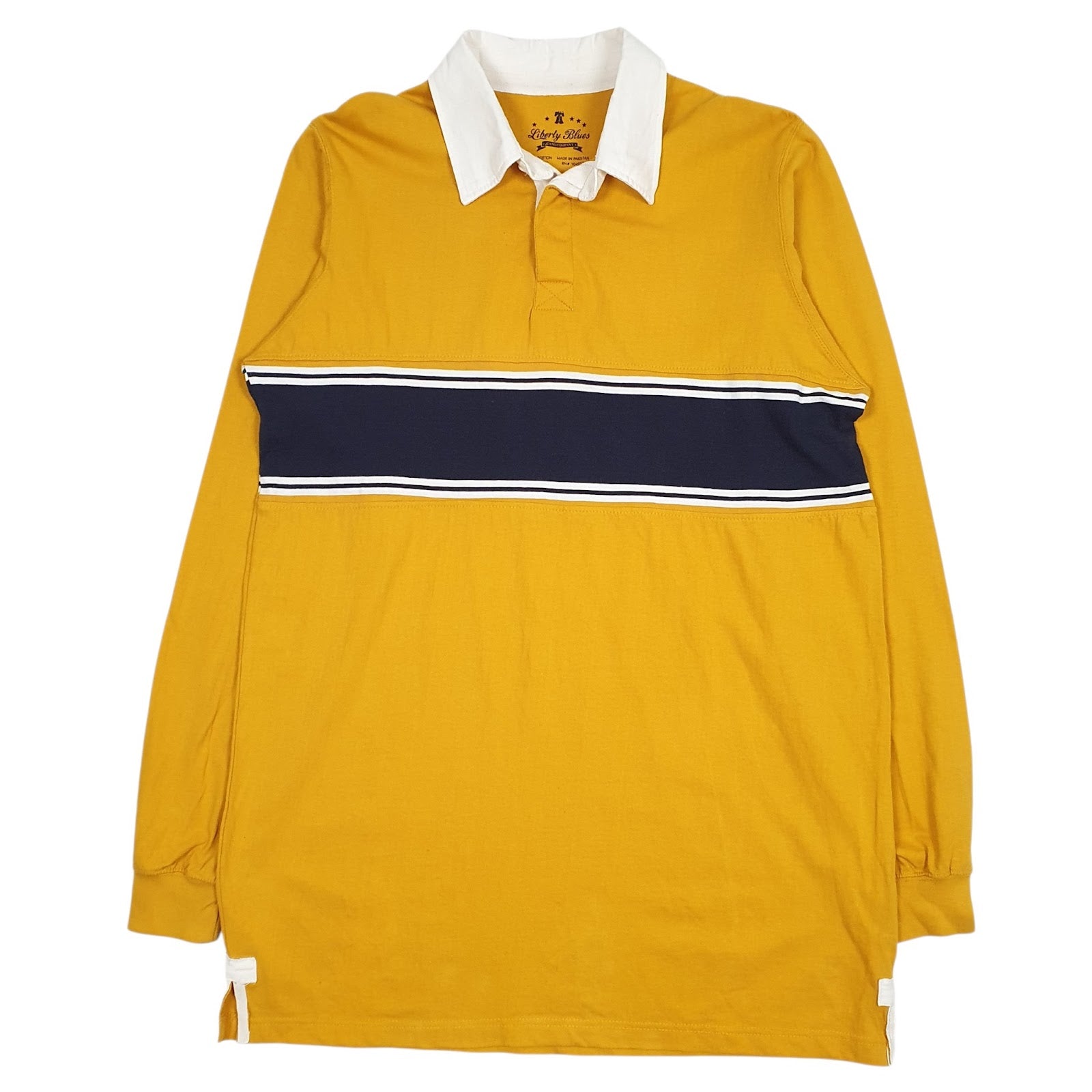 Mens Yellow Liberty Blues Rugby Long Sleeve Polo Shirt