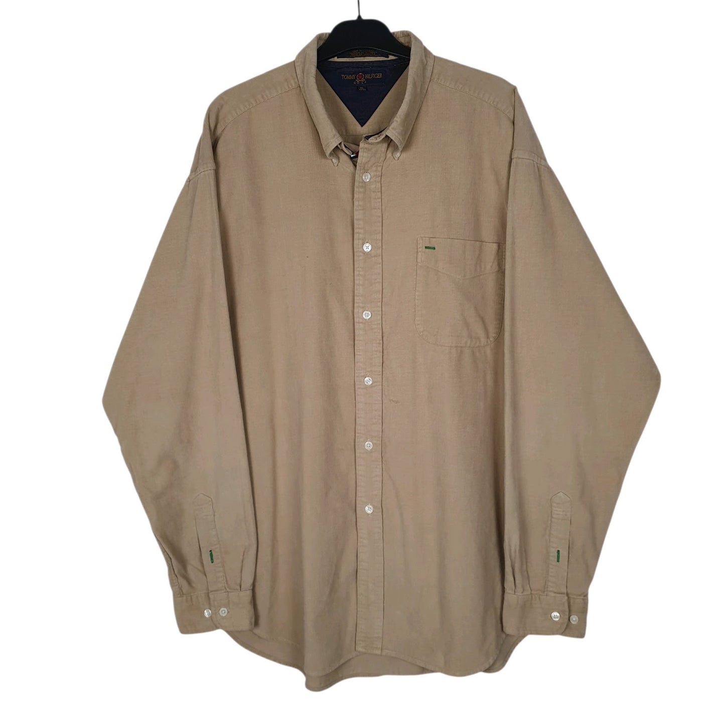Mens Beige Tommy Hilfiger Thick Vintage 2000s Golf Long Sleeve Shirt