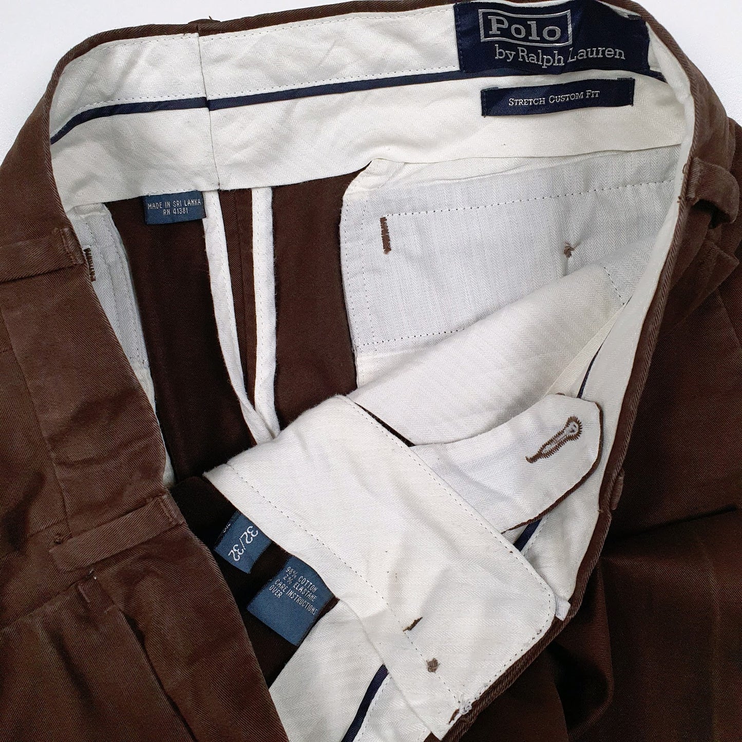 Mens Brown Polo Ralph Lauren Stretch Custom Fit  Trousers