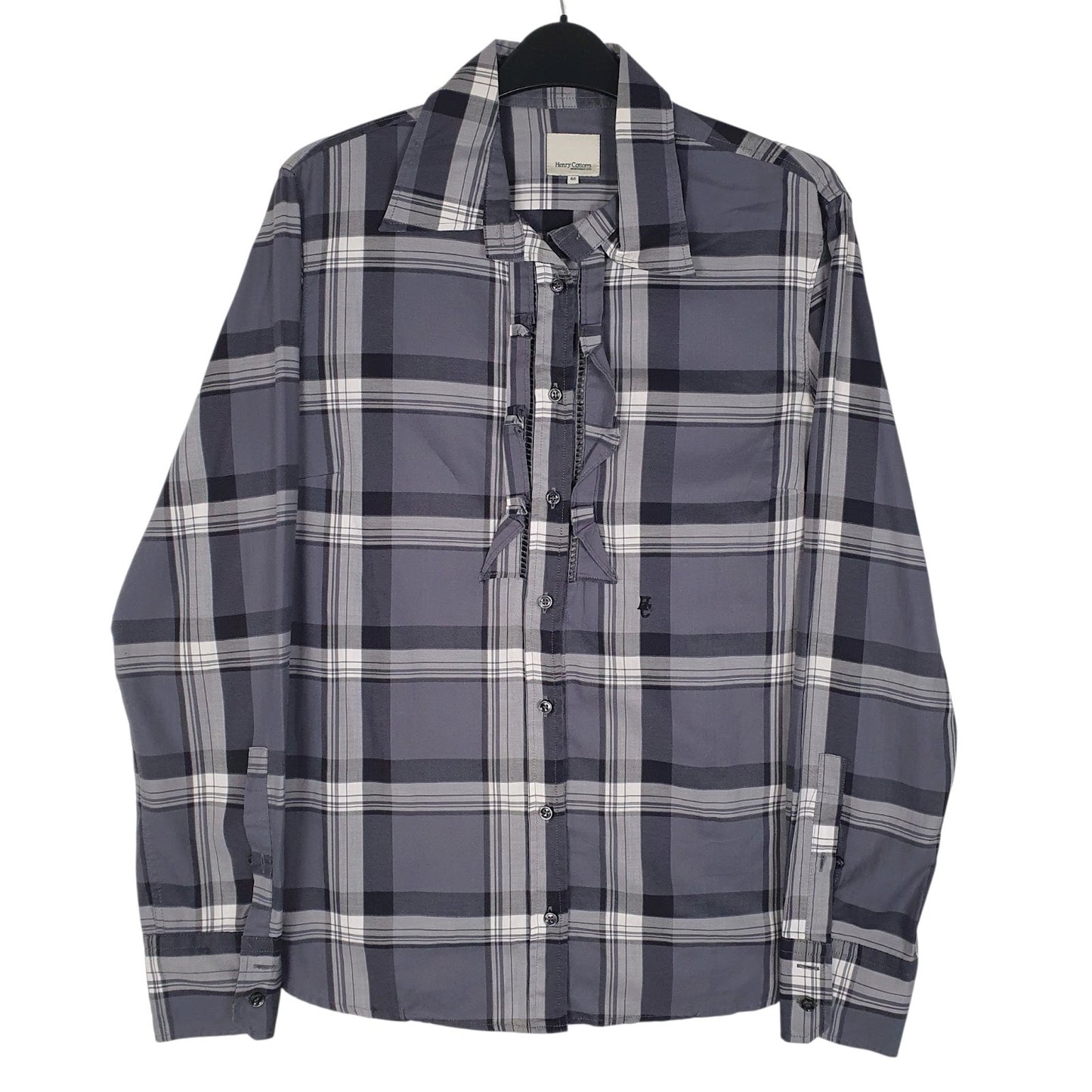 Mens Grey Henry Cottons  Long Sleeve Shirt