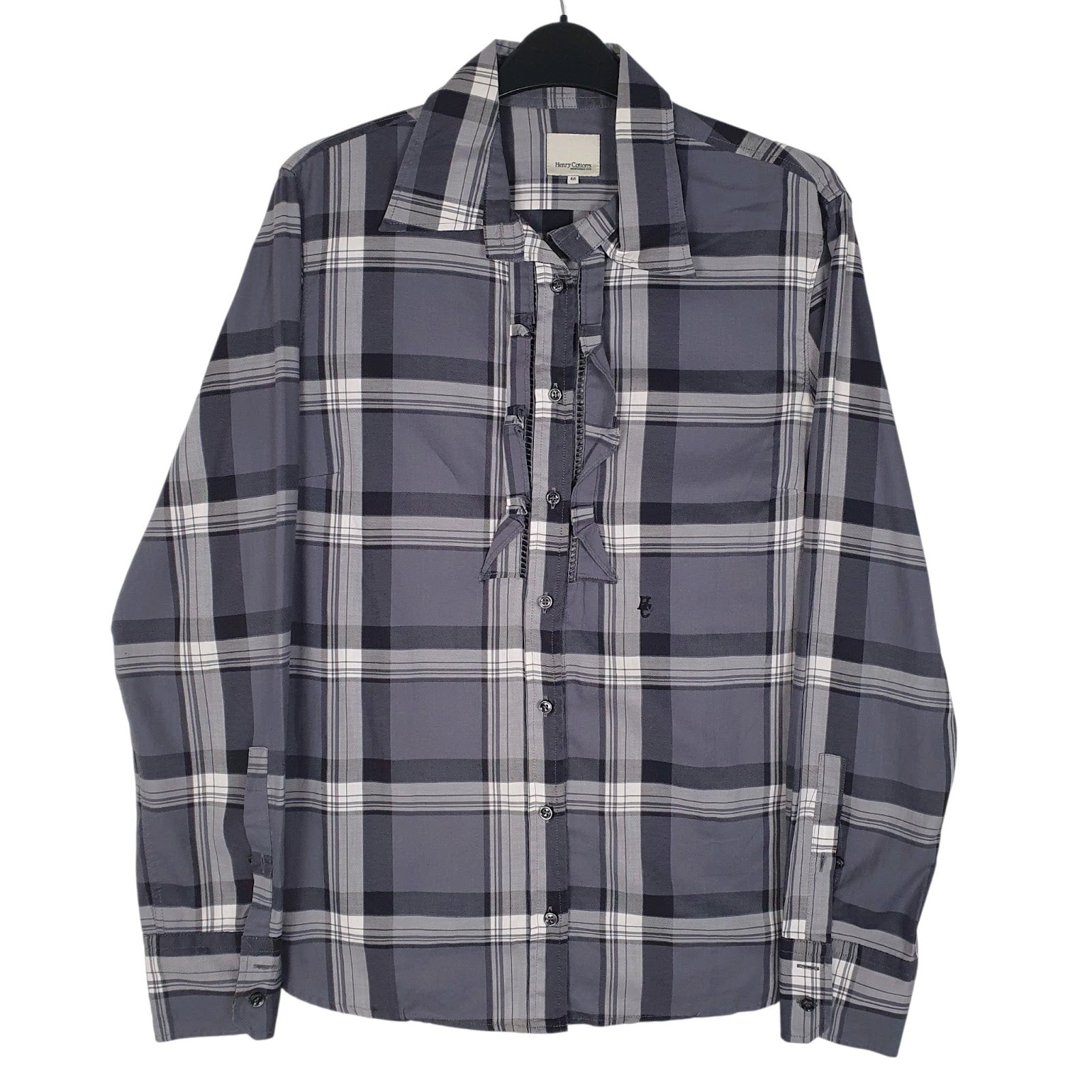 Mens Grey Henry Cottons  Long Sleeve Shirt